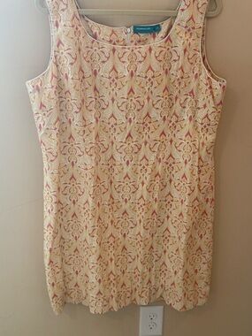 NEEDHAM LANE  Shift dress swirl pattern yellow pink cotton Size 14